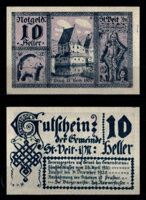 Австрия, Санкт-Файт-им-Мюлькрайс 10 геллеров 1920 бумага UNC (пресс) 2193-34-1-1
