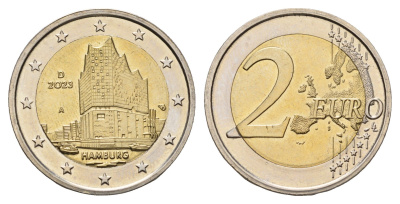 Германия 2 евро 2023 D, Федеральные земли Германии - Гамбург, Эльбская филармония KM 424 биметалл 4695-215