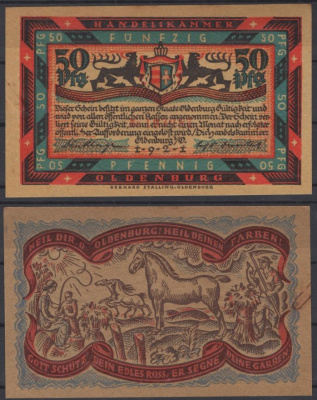 Ольденбург 50 пфеннигов 1921 Grabowski 1017.1-2/6 бумага UNC (пресс) 8601-10-4-2