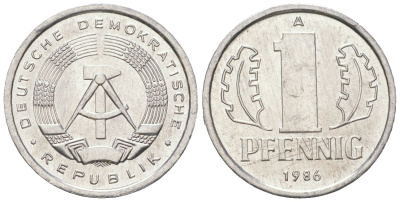 ГДР 1 пфенниг 1986 A KM 8.2 алюминий 201-636