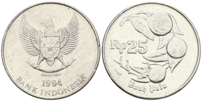 Индонезия 25 рупий 1994 мускатный орех KM 55 алюминий 4364-2824