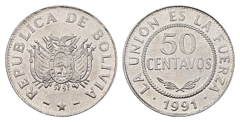 Боливия 50 сентаво 1991 KM 204 нержавеющая сталь UNC 181-153