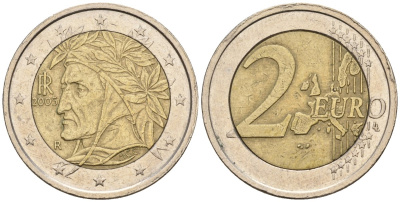 Италия 2 евро 2005 Данте Алигьери KM 217 биметалл 4148-657