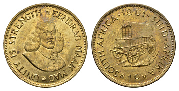 ЮАР 1 цент 1961 Ян ван Рибек KM 57 латунь UNC 4692-234