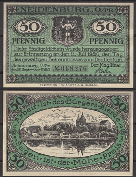Найденбург 50 пфеннигов 1920 DeNG 2 932.2-3/5 бумага UNC (пресс) 8612-29-1-2