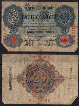Германия 20 марок 1914 Pick 46 b бумага 6293-58-1-1