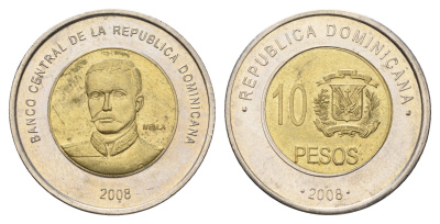 Доминикана (Доминиканская Республика) 10 песо 2008 KM 106 биметалл UNC 4693-157