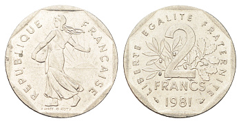 Франция 2 франка 1981 сеятель KM 942.1, Le Franc 272.5 никель aUNC 4706-816