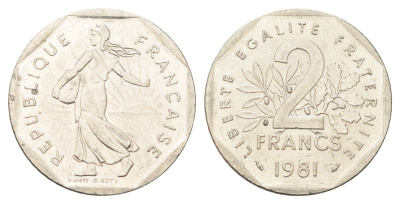 Франция 2 франка 1981 сеятель KM 942.1, Le Franc 272.5 никель aUNC 4706-816