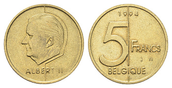 Бельгия 5 франков 1994 Belgique, Альберт II KM 189 алюминиевая бронза 4706-346