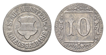 Мюнстер в Вестфалии 10 пфеннигов 1918 Funck 350.3A, Men18 22668.1 железо 4708-916