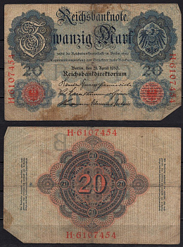 Германия 20 марок 1910 Pick 40 b бумага 6293-55-3-2