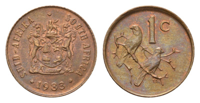 ЮАР 1 цент 1983 герб, капские воробьи KM 82 бронза UNC 4690-1233