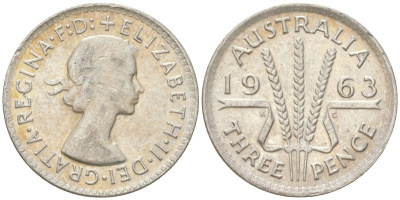 Австралия 3 пенса 1963 Елизавета II (1952-2022) KM 57 серебро 4623-141