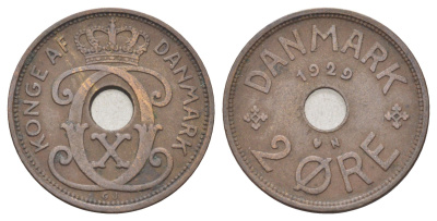 Дания 2 эре 1929 N, Кристиан X (1912-1947) KM 827 бронза 4701-727