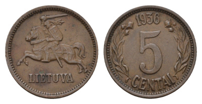 Литва 5 центов (сентов) 1936 год-тип KM 81 бронза 4651-934