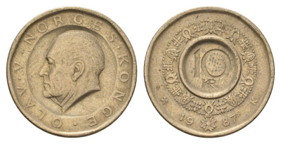 Норвегия 10 крон 1987 Улаф V (1957-1991) KM 427 никель латунь 4703-831