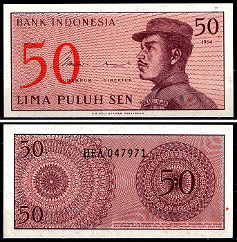 Индонезия 50 сенов 1964 доброволец Pick 94 a бумага UNC (пресс) 7551-33-2-2