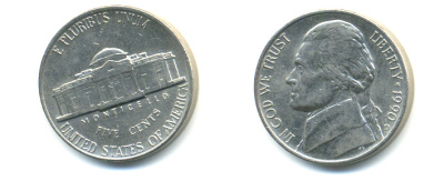 США 5 ЦЕНТОВ 1990 D, ДЖЕФФЕРСОН KM А192 медно-никель 179-747