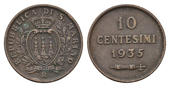Сан-Марино 10 чентезимо 1935 KM 13 бронза 4178-326