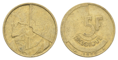 Бельгия 5 франков 1986 Belgique, Бодуэн I (1951-1993) KM 163 медь алюминий никель 4706-142