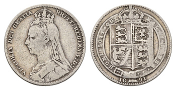 Великобритания 1 шиллинг 1891 Виктория (1837-1901) KM 774, Spink 3927 серебро 27-126