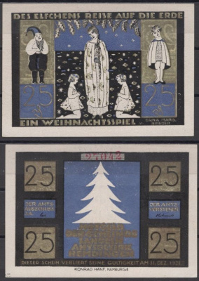 Лангельн 25 пфеннигов 1921 Путешествие эльфа на Землю DeNG 2 764.1a-2/6 бумага UNC (пресс) 8608-12-1-1
