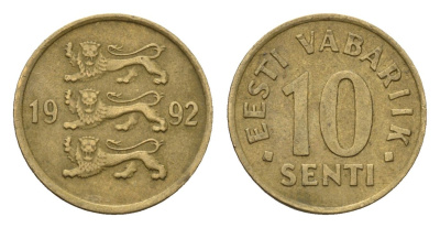 Эстония 10 сентов 1992 KM 22 латунь 4696-129
