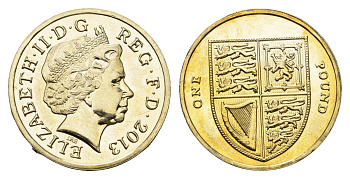 Великобритания 1 фунт 2013 Елизавета II (1952-2022) KM 1113 никель латунь UNC 4691-841