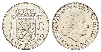 Нидерланды 1 гульден 1967 Юлиана (1948-1980) KM 184a никель UNC 4706-1227