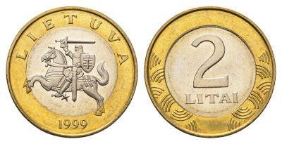 Литва 2 лита 1999 KM 112 биметалл UNC 4364-2454