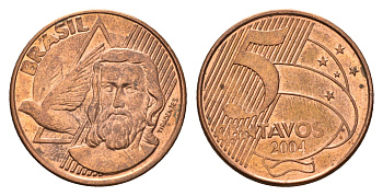 Бразилия 5 сентаво 2004 KM 648 сталь плакированная медью UNC 4686-623
