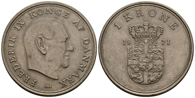 Дания 1 крона 1971 Фредерик IX (1947-1972) KM 852 медно-никель 4176-522