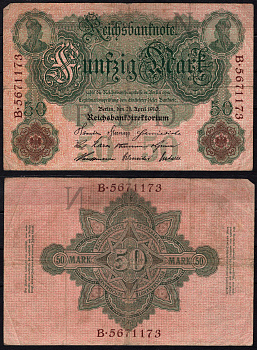 Германия 50 марок 1910 Pick 41 бумага 6293-19-3-1