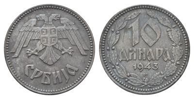Сербия 10 динаров 1943 год-тип KM 33 цинк 4686-1017