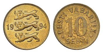 Эстония 10 сентов 1994 KM 22 латунь UNC 4696-133