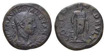 Римская Империя, Провинция Фракия, Деульт АЕ 222-235 Александр Север, IMP C M AVR SEV ALEXAND AVG, голова императора/COL FL PAC DEVLT, Асклепий Varbanov 2242 медь 1100-1-55