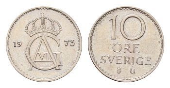 Швеция 10 эре 1973 TS Густав VI Адольф (1950-1973) KM 835 медно-никель 4705-928
