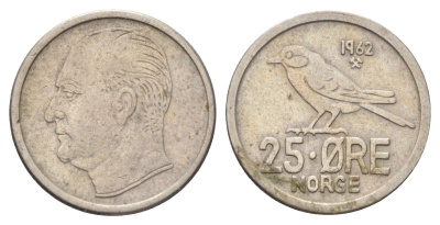 Норвегия 25 эре 1962 Улаф V (1957-1991) KM 407 медно-никель 4701-547
