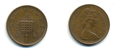 Великобритания 1 пенни 1973 Елизавета II (1952-2022) КМ 915, Spink B1 бронза 4110-751