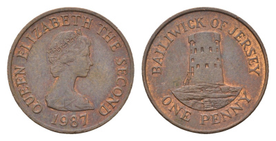 Джерси 1 пенни 1987 Елизавета II (1952-2022), башня Святого Клемента KM 54 бронза 4690-251
