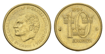 Швеция 10 крон 1994 Карл XVI Густав (1973-), редкий год KM 877 нордик 4657-1145
