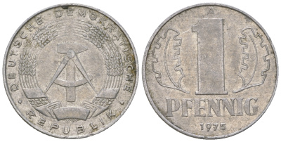 ГДР 1 пфенниг 1975 А KM 8.1 алюминий 4615-1249