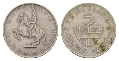 Австрия 5 шиллингов 1969 KM 2889a медно-никель 4391-316