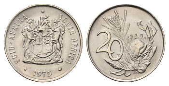 ЮАР 20 центов 1975 герб, цветок протея KM 86 никель UNC 4693-723