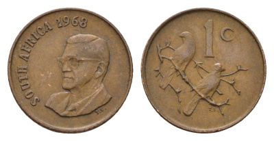ЮАР 1 цент 1968 Окончание президентства Чарльза Сварта, South Africa, легенда на английском KM 74.1 бронза 4690-1124