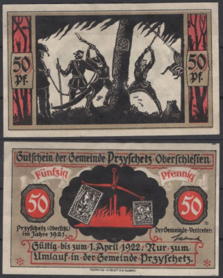 Пшишец 50 пфеенигов 1921 бумага aUNC 2193-54-1-2