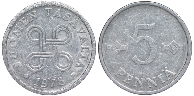 ФИНЛЯНДИЯ 5 ПЕННИ 1978 KM 45а алюминий 3334-1063