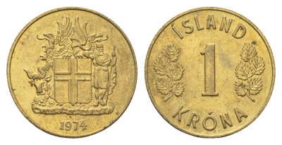 Исландия 1 крона 1974 KM 12a никель латунь UNC 4695-537