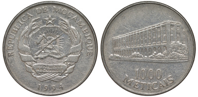 Мозамбик 1000 метикалей 1994 KM 122 никелированная сталь 4162-716